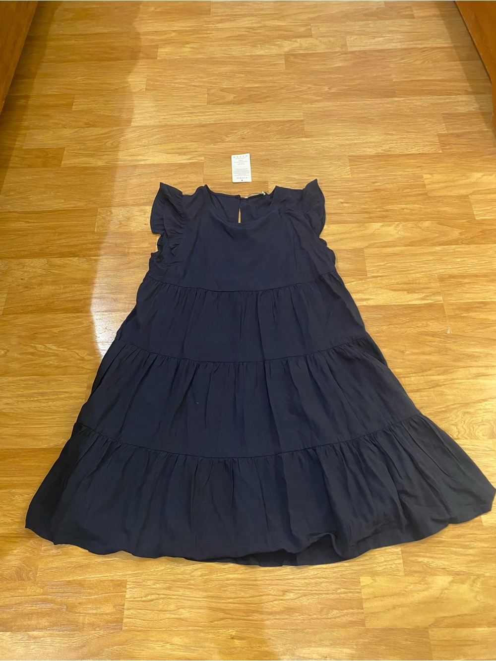 Navy Tiered Ruffle Cap Sleeve Dress